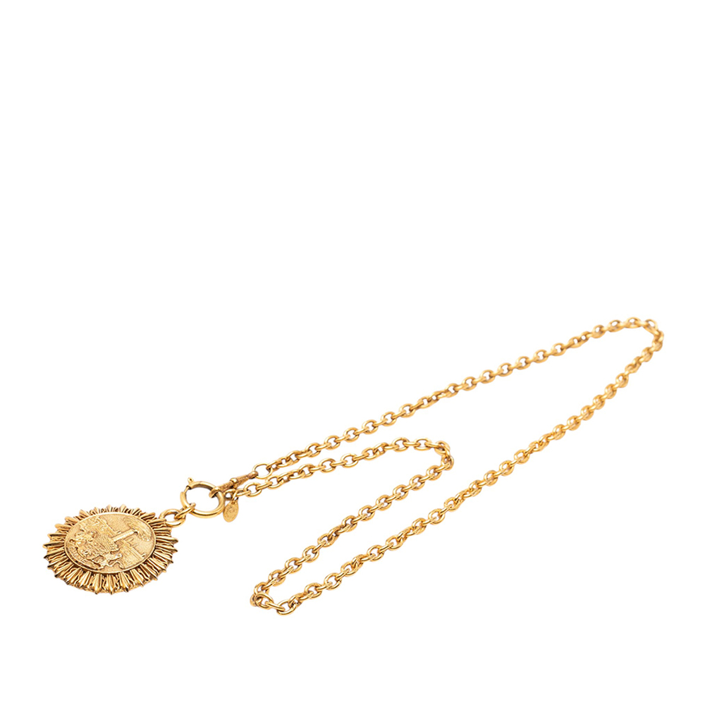 Pre-Loved Chanel Gold Plated Medallion Coat of Arms Sunburst Pendant Necklace